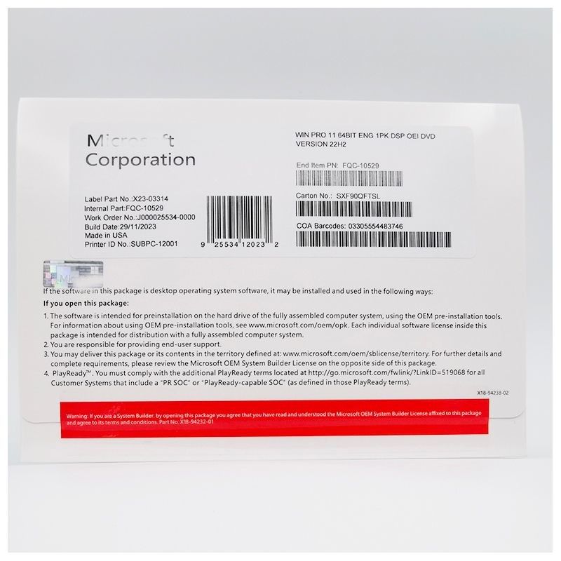 Original Win 11 Pro OEM 64 Bit DVD，English，Korean， Russian，French，Germany，Italian Language Version